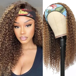 Ombre Highlight Headband Wig Human Hair 4/27 Colored Kinky Curly Headband Wig for Black Women Glueless Ombre Brazilian Scarf Wig