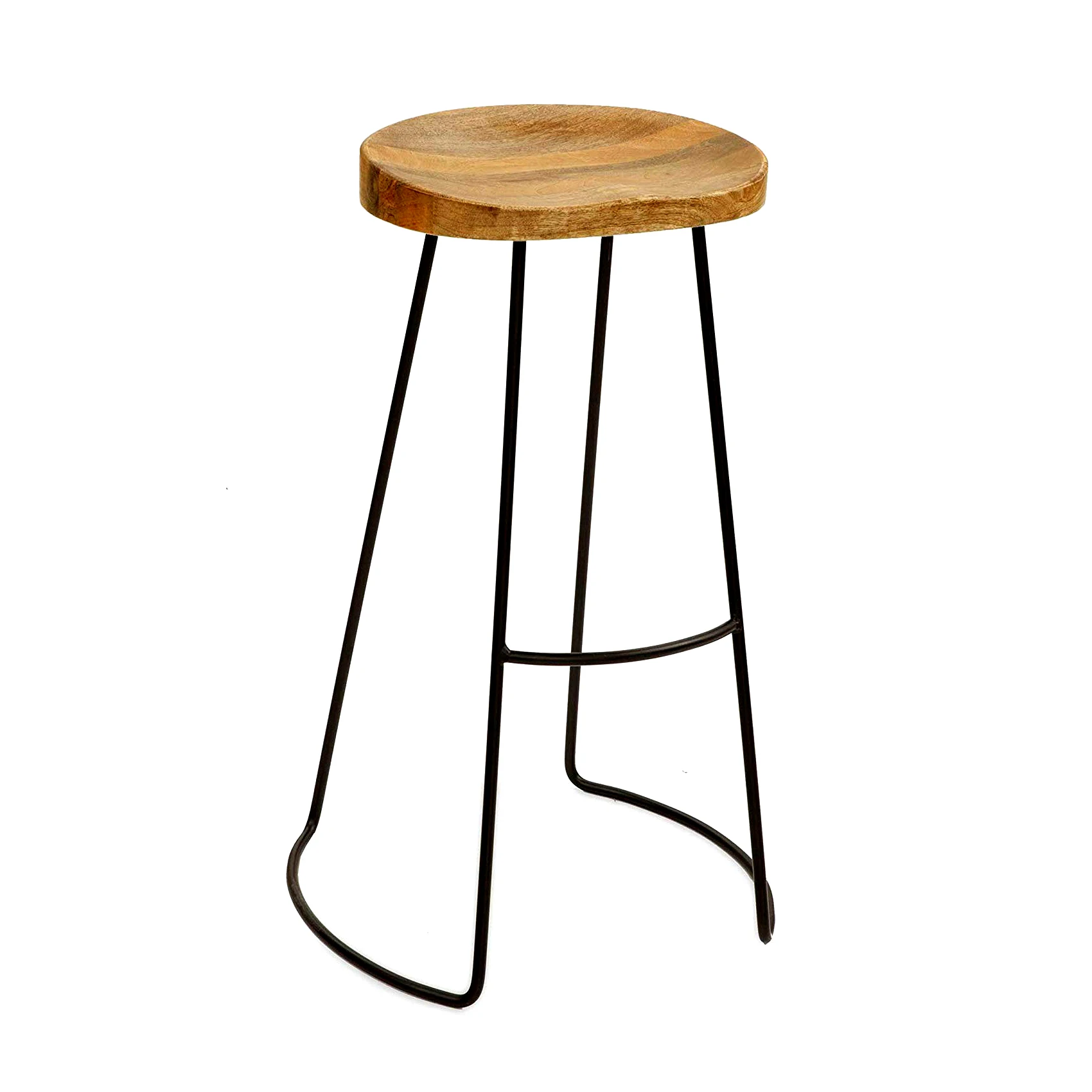 Taburete de bar, patas recubiertas en polvo negro con tapa de madera de mango, sillas de bar de metal, taburetes de bar grandes y modernos a la venta