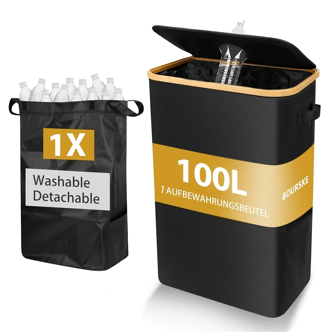 100-Liter-Aufbewahrungsbehälter - Sammelcontainer mit Deckel und abnehmbarer Tasche - Großes Fassungsvermögen - Aufbewahrung von Flaschen