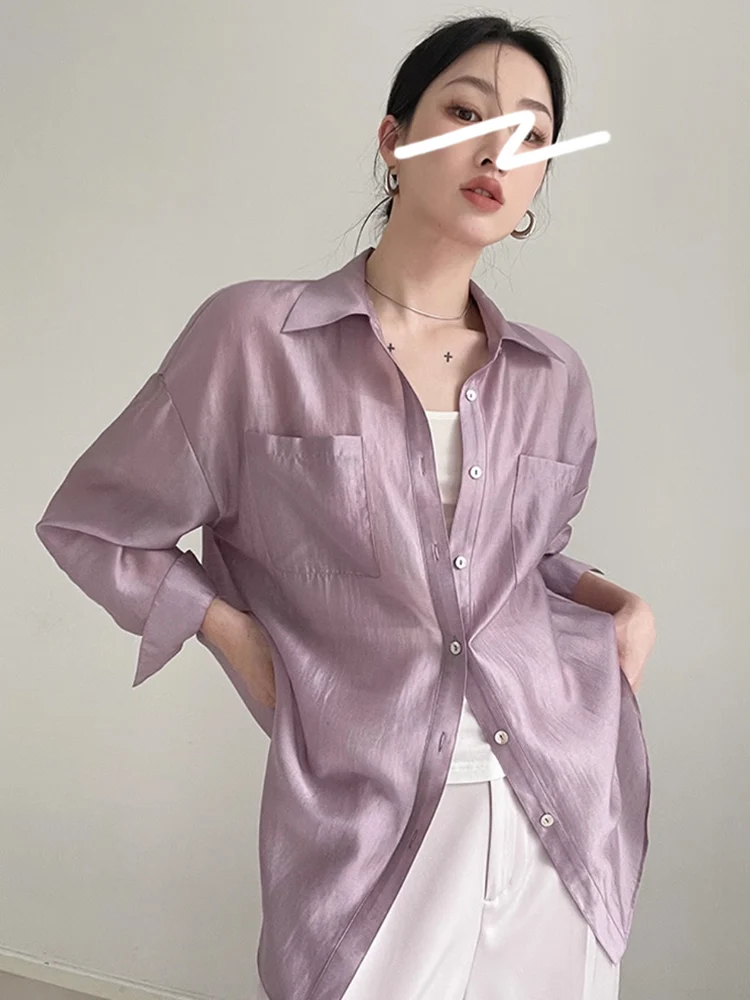 Lacele Summer New Loose Women's Sunscreen Silk Shirt Drapey Style Thin Outerwear Casual Top Fashionable Versatile for All TT276