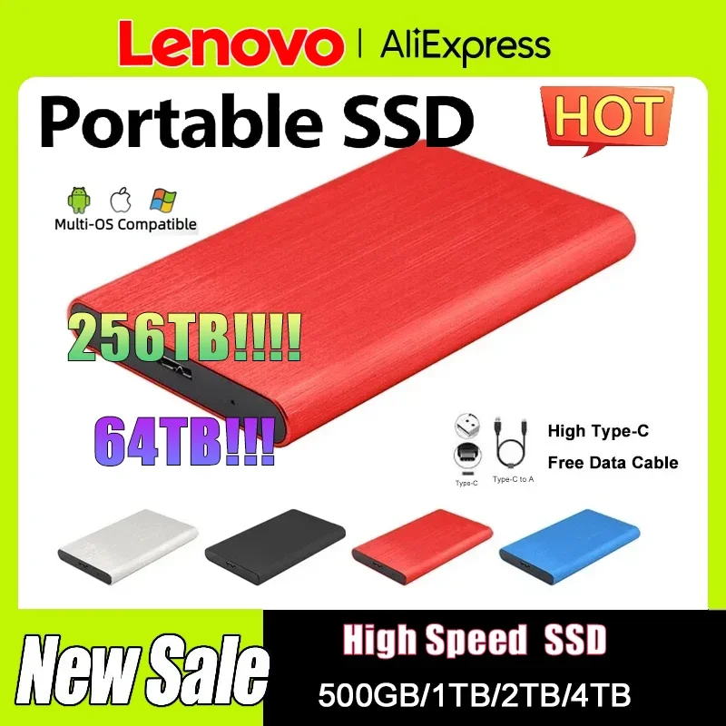 

Портативный SSD-накопитель Lenovo: высокоскоростной внешний жесткий диск 2 ТБ, 8 ТБ, 256 ТБ с интерфейсом USB 3.0 для ноутбуков и компьютеров