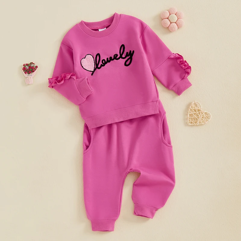 Toddler Girl Spring Outfits Letter Embroidery Long Sleeve Sweatshirt with Long Pants Valentine s Day Clothes