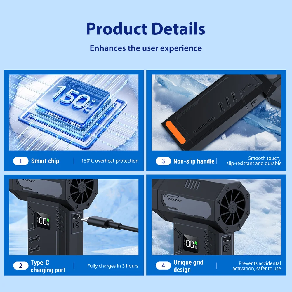 Display Handheld Mini Fan 130000RPM Powerful air Blower Compressed air Duster with 4 Speeds Rechargeable Super Dry Blower