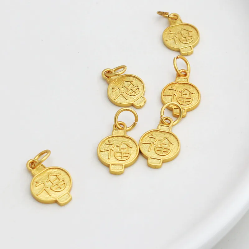 

18K Matte Sand Gold Plated Hollow Lantern Fu Charms 10*15mm DIY Bracelet Necklace Jewelry Findings