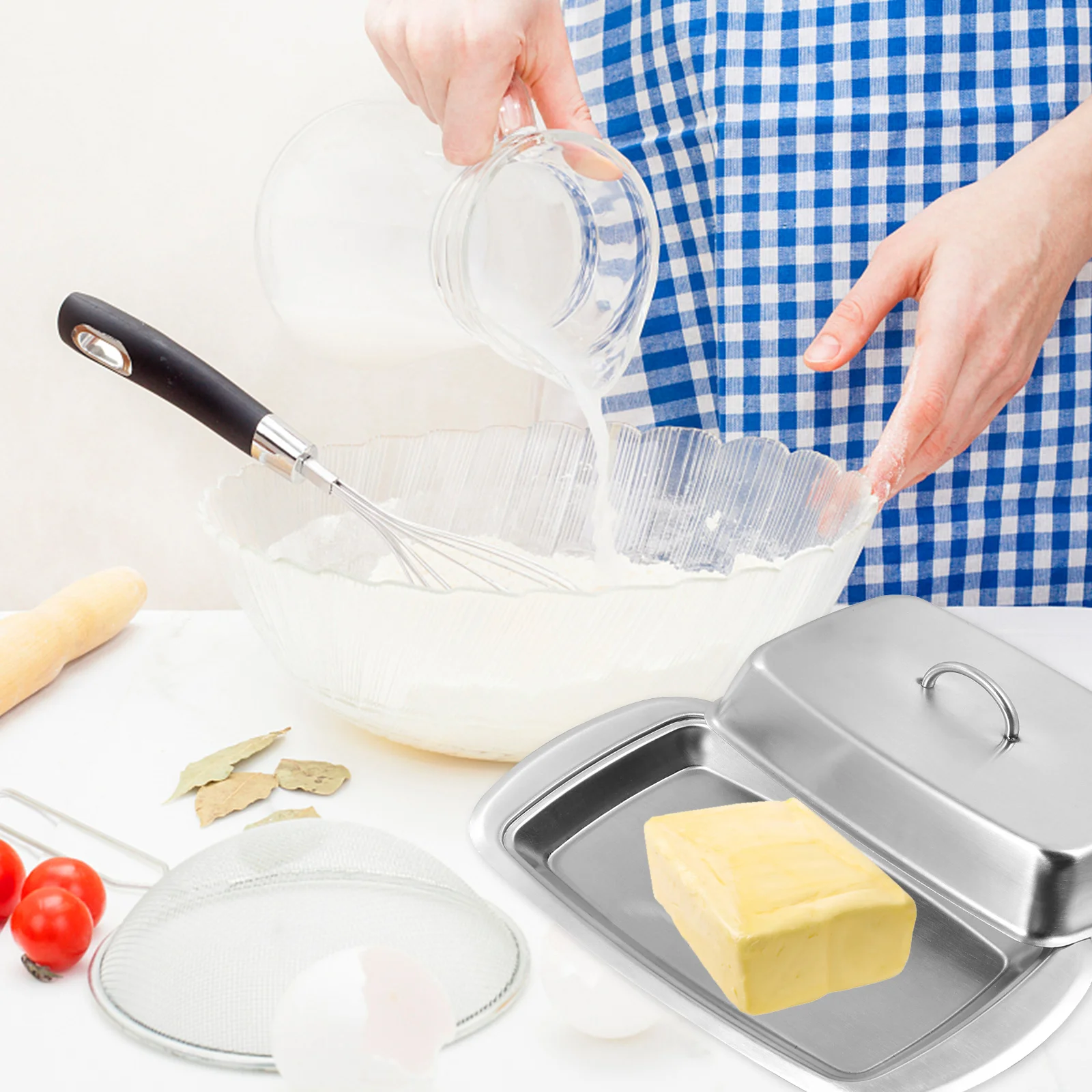 

1 pc Multipurpose Fresh Keeping Box Silver Safe Butter Dish Hygienic Kitchen Storage Container For Butter Cheese Snack Tableware
