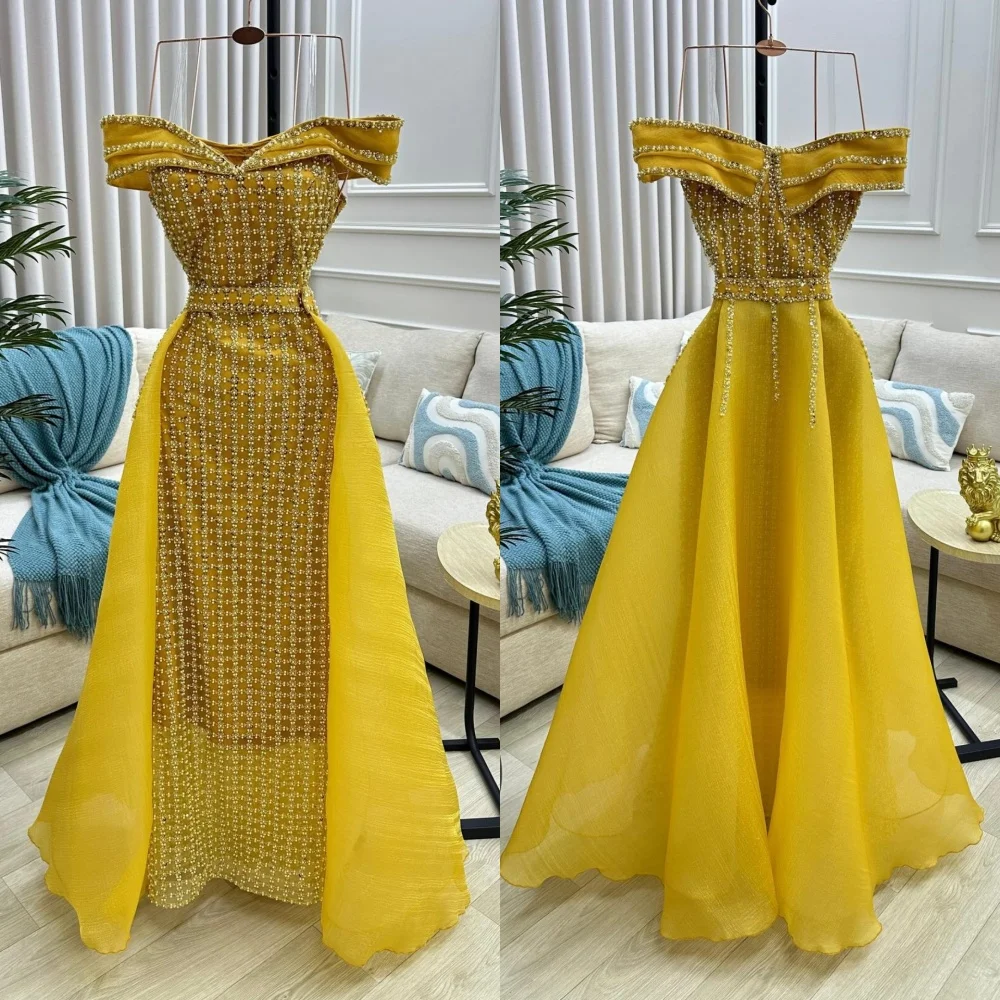 

Customized Classic Organza Pleat Sequined Straight Off-the-shoulder Long Dresses Bespoke Occasion Quinceanera Fashion