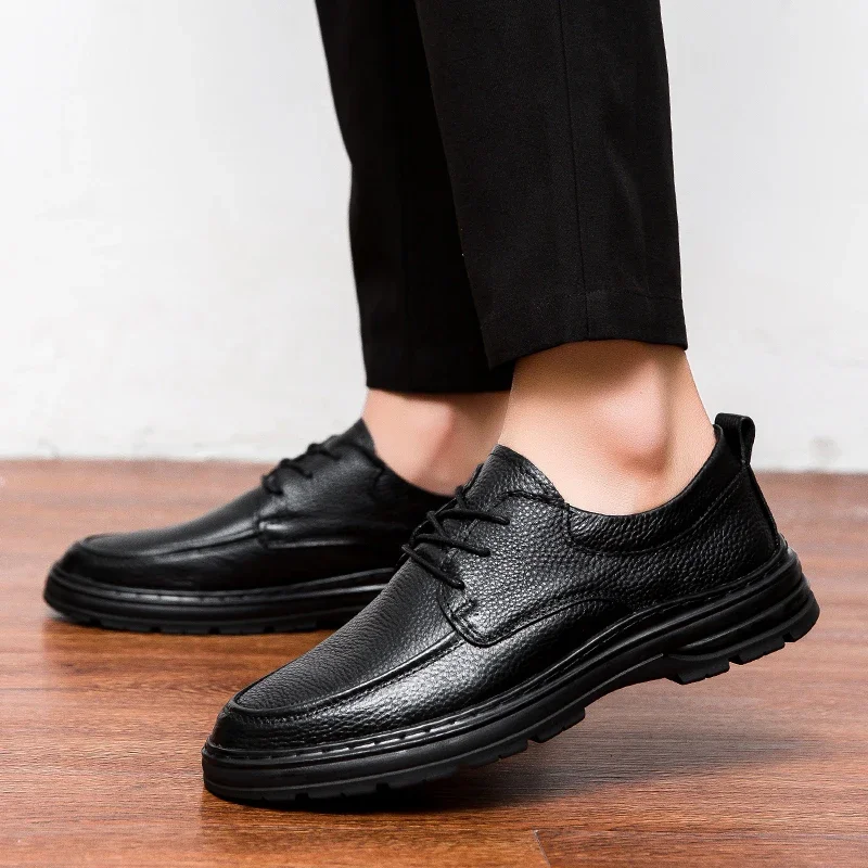 New Casual Men's Genuine Leather Shoes Comfortable Soft Bottom Style Daily Business Office Black Adult Elegant Quality Shoes Hot