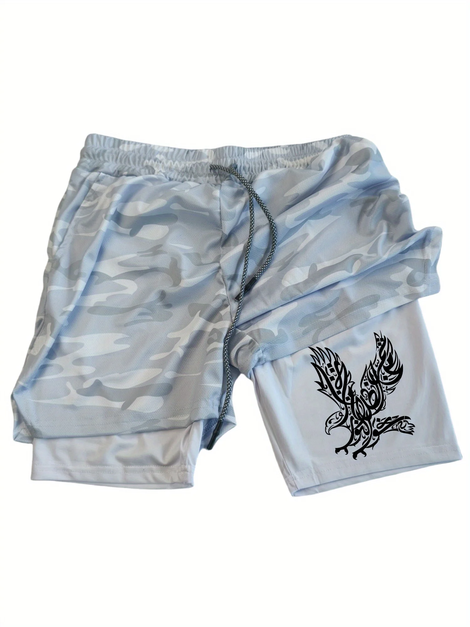 

Men'S Stylish Camouflage Print Shorts with Eagle Design Comfortable Breathable Sport Shorts Zipper Pocket for Outdoor Activities
