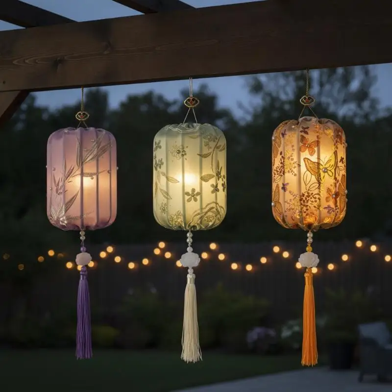 #Handmade Creative Brocade Lantern DIY Handheld Retro Glowing Wooden Lamp Cute Toy for Kids Lunar New Year Celebration Decor