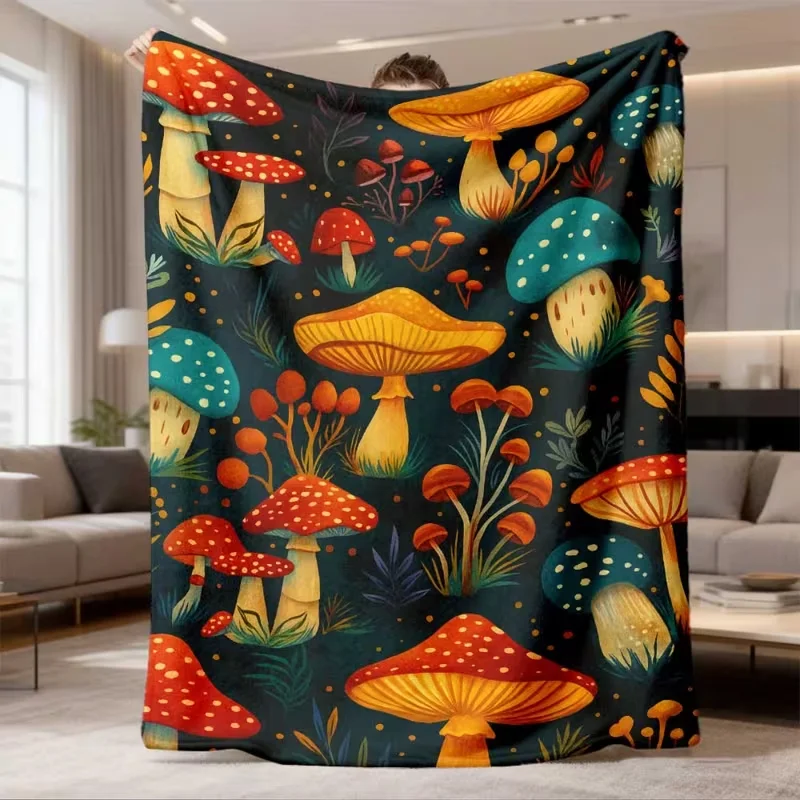 Vintage Dark Cottagecore Mushroom Moth Snail Fern Floral Print Blanket Soft Cozy Blanket for Bed Sofa Botanical Home Decor