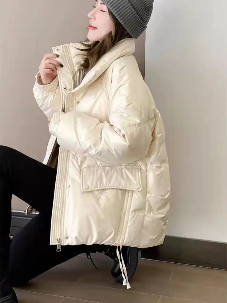 Parka de manga comprida feminina, jaqueta de algodão, quente, gola alta, casacos curtos casuais, Parkas coreano, Casacos, Inverno