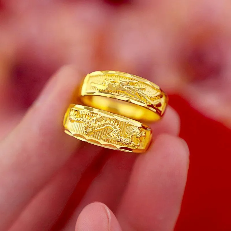 

Light luxury high-end AU999 24K gold dragon and phoenix ring! Adapt to daily life, modern replica of traditional patterns