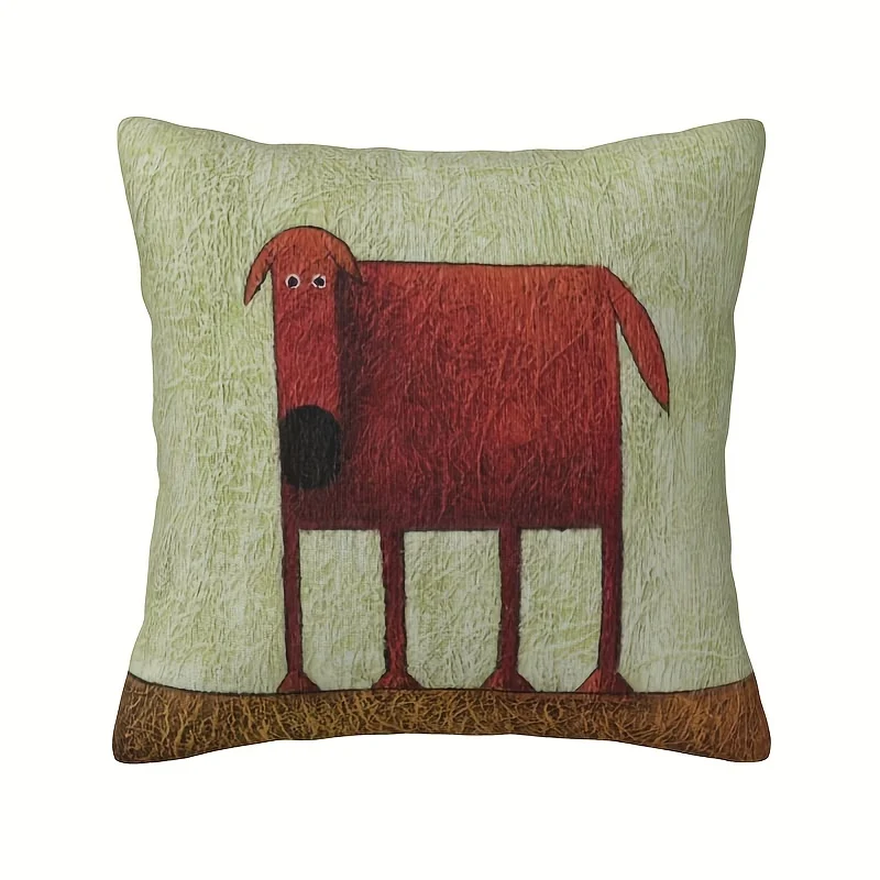 1pc 18x18 Inch Contemporary Plush Decorative Pillow Cover - Printed Dog Design, Mixed Colors, Zipper Closure, Hand Wash Only for Living Room, Bedroom, Office & Sofa Decor (No Insert Included), Playful Home Accent, Textured Fabric