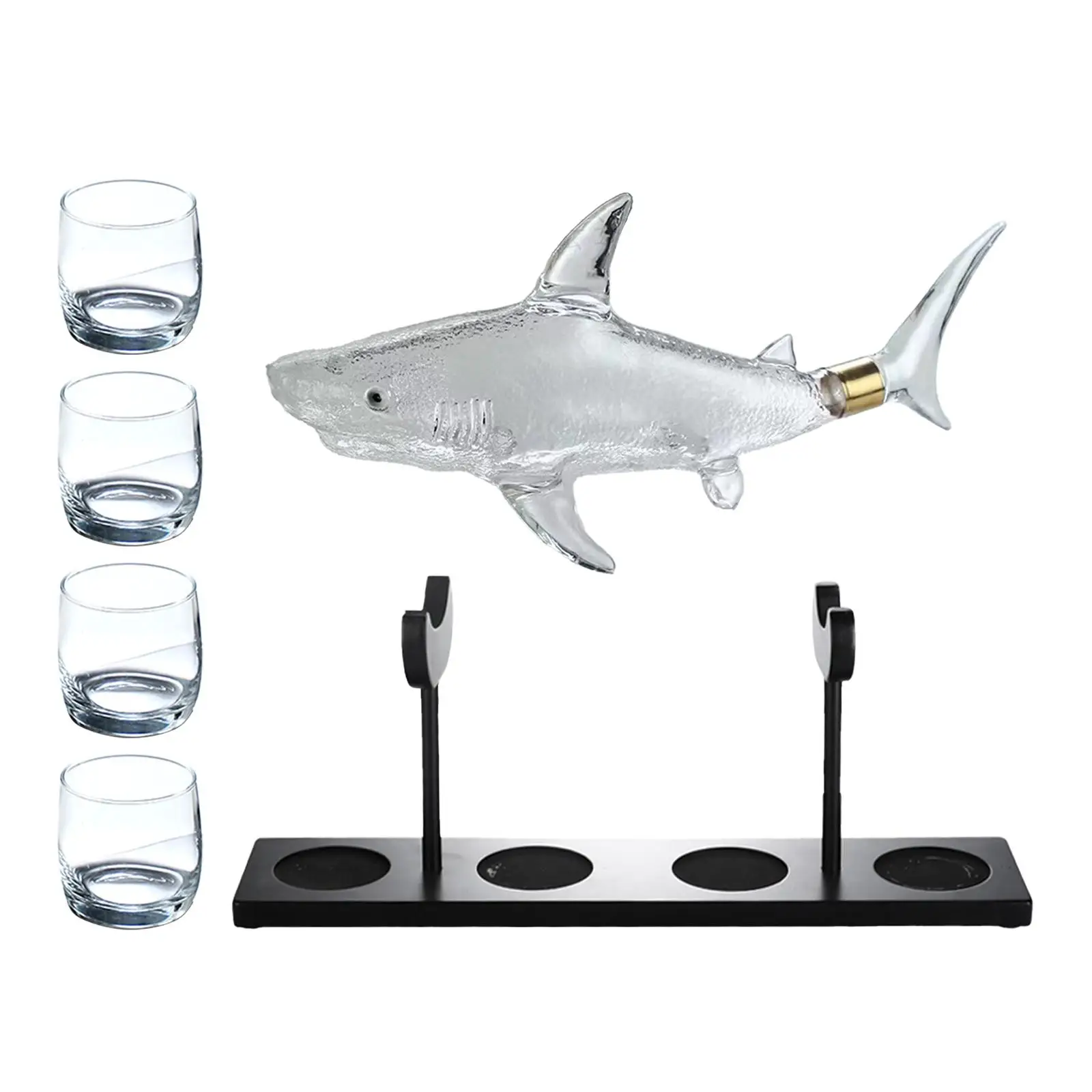 Wine Decanter Fish Shaped Wine Set for Kitchen Artificially Blown Handheld Aerator with 4 Cups for Dining Room Red Wine Aerator