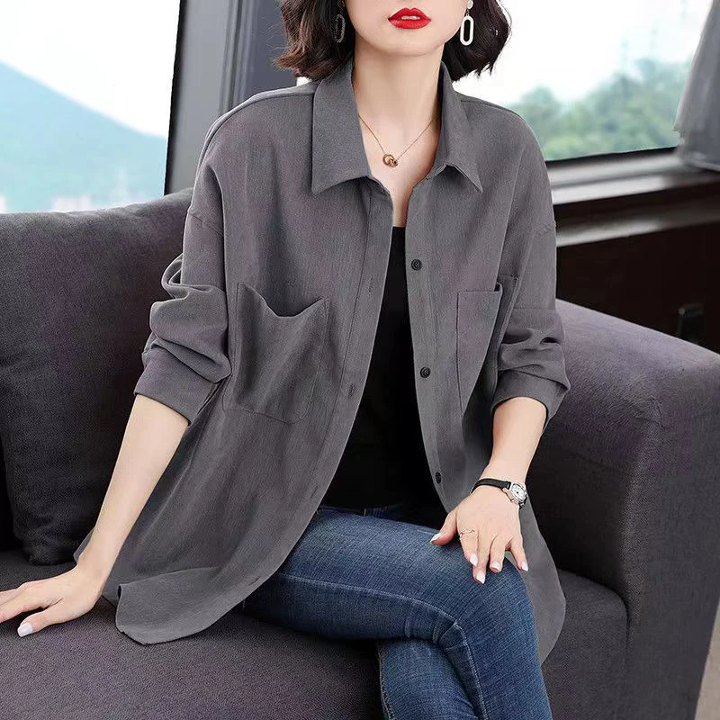 

plus Size Women's Long Sve irt Korean Sle Casual Mid-Length Faionable Top for Plump Sister Spring Autumn New Arrival