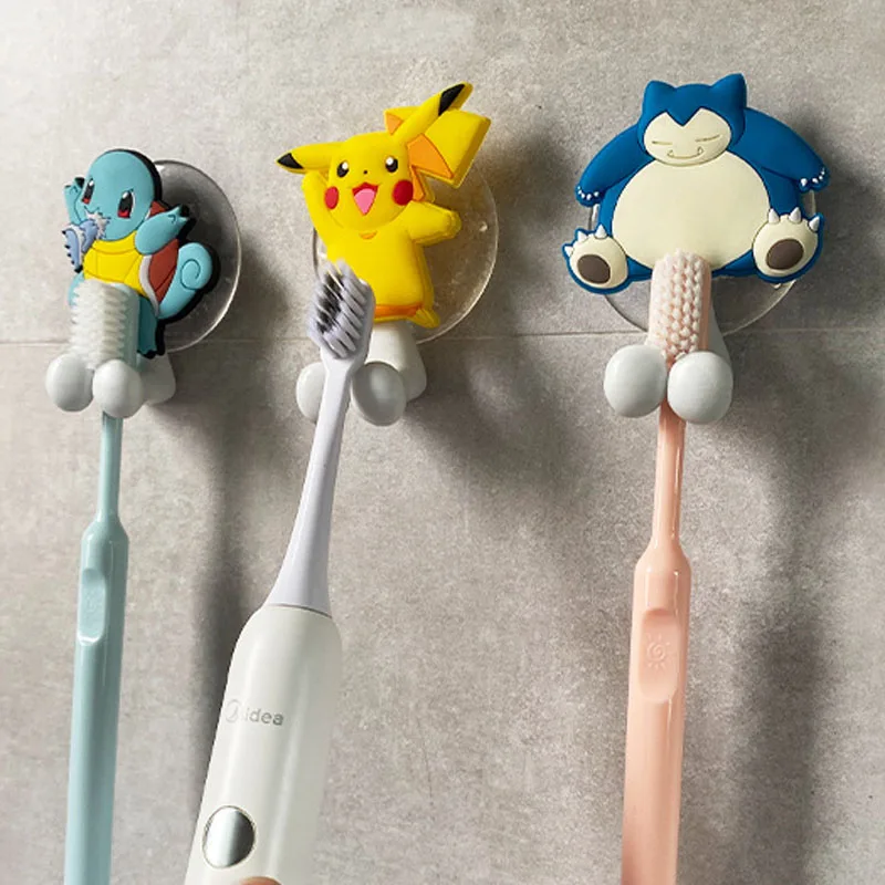 Pokemon Pikachu snorlax toy Children's Toothbrush Holder Anime Figure Cartoon Wall Mounted Shelf for Kitchen Bathroom kids Toys