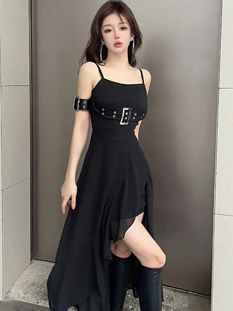 2024 schwarz Patchwork Mesh Sheer Sexy Club Kleid Sommer Elegante Bandage Sling Langes Kleid Frauen Koreanische Luxus Party Abendkleid