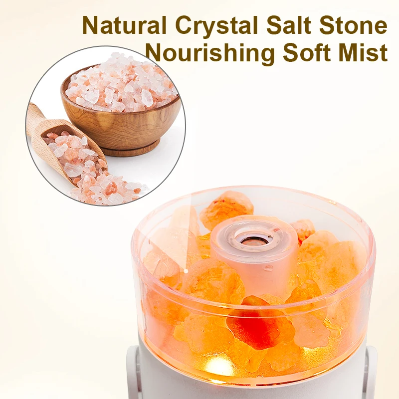 Mini Portable Salt Lamp Humidifier, Nano Mist, 7 Color Light, 2 Spray Modes, Rotatable Holder for Car Bedroom Office