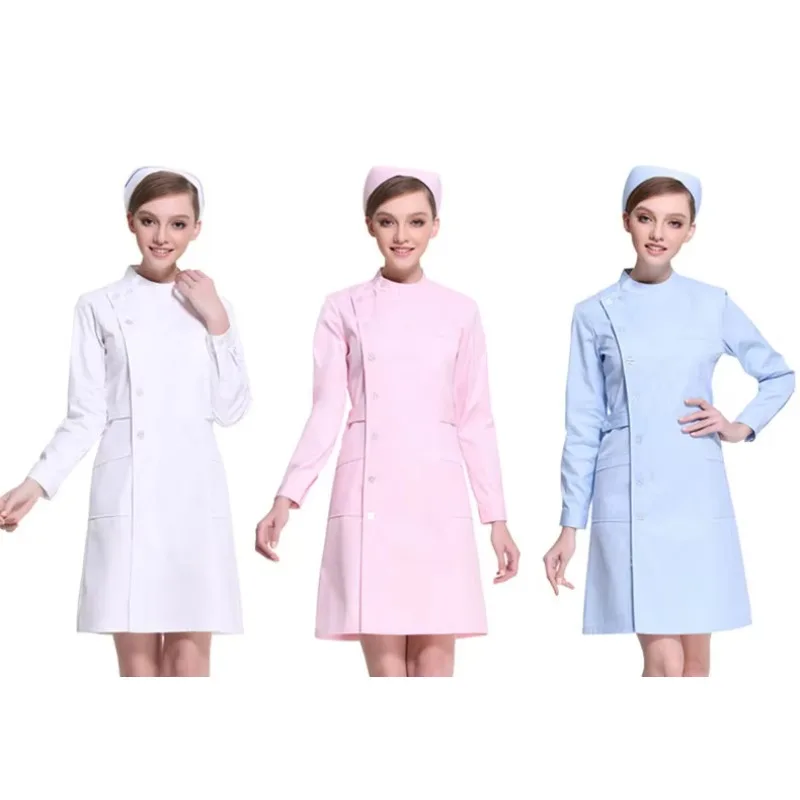 Doctors and Nurses Wear Long-sleeved Short-sleeved Waist Slim Standing Collar  White Coat Doctor Nurses Pharmacy Overalls