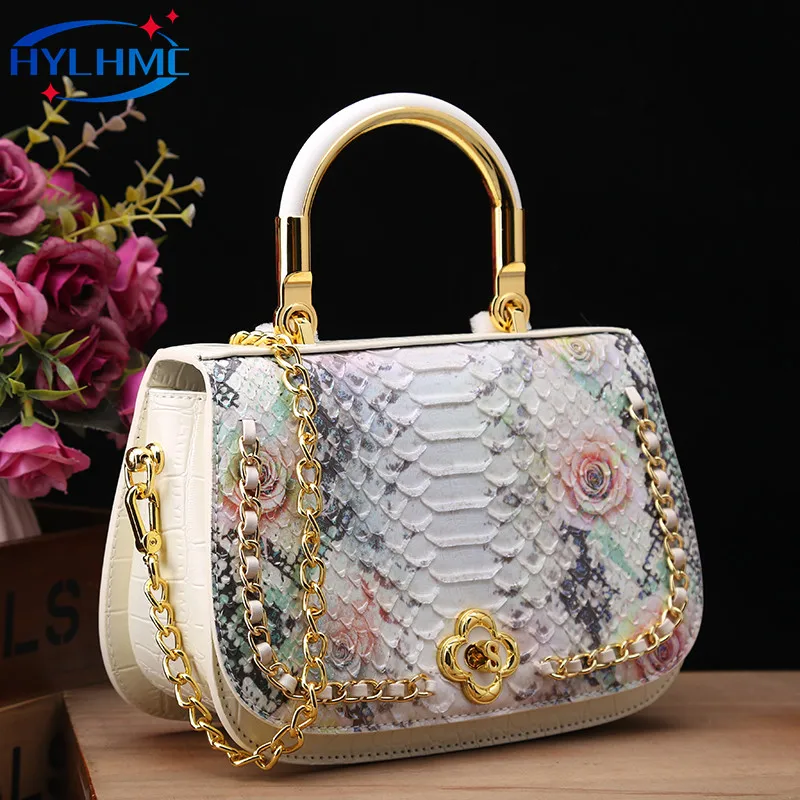 

Genuine Leather Women's Handbags 2024 Fashion Serpentine Small Chain Shoulder Messenger Bag Senior Flowers Single Crossbody Bags