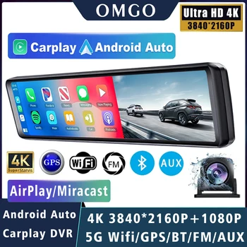 차량용 Dvr 카플레이, 안드로이드 자동 대시 캠, GPS, 와이파이, BT, FM 스트림, 백미러, Dvrs 카메라, 드라이브 녹음기, 11.26 인치, 4K, 2160P