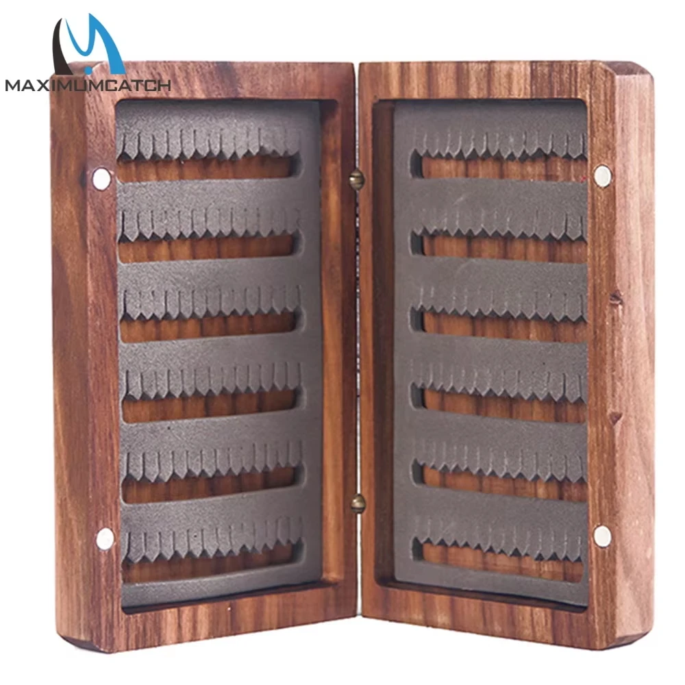 Maxcatch Bamboo Fly Box Wooden Magnetic Double Side Fly Fishing Storage Box Durable Tackle Organizer for Flies Lures Accessories