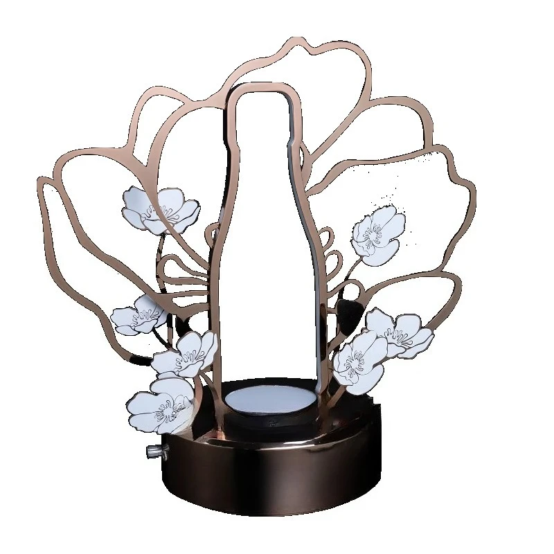 Three Pack Light Emitting Diode Wine Rack Set Stainless Steel Flower Shape