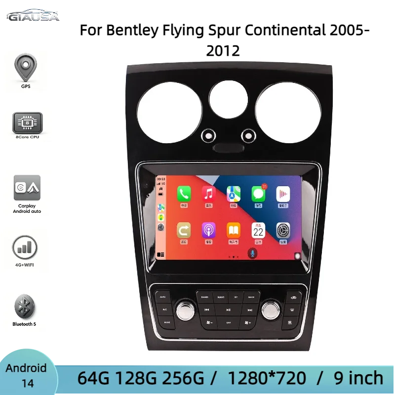 Android 14 Video Player For Bentley Continental GT Flying Spur 2004 2005 2006 2007 2008-2017 Multimedia GPS Car Radio Head Unit