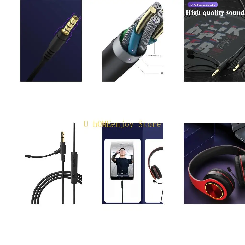 B0KF Noise Cancelling Headphones Cable Convenient Control Gaming Headset Cable Cord Replacement Headphone Cable