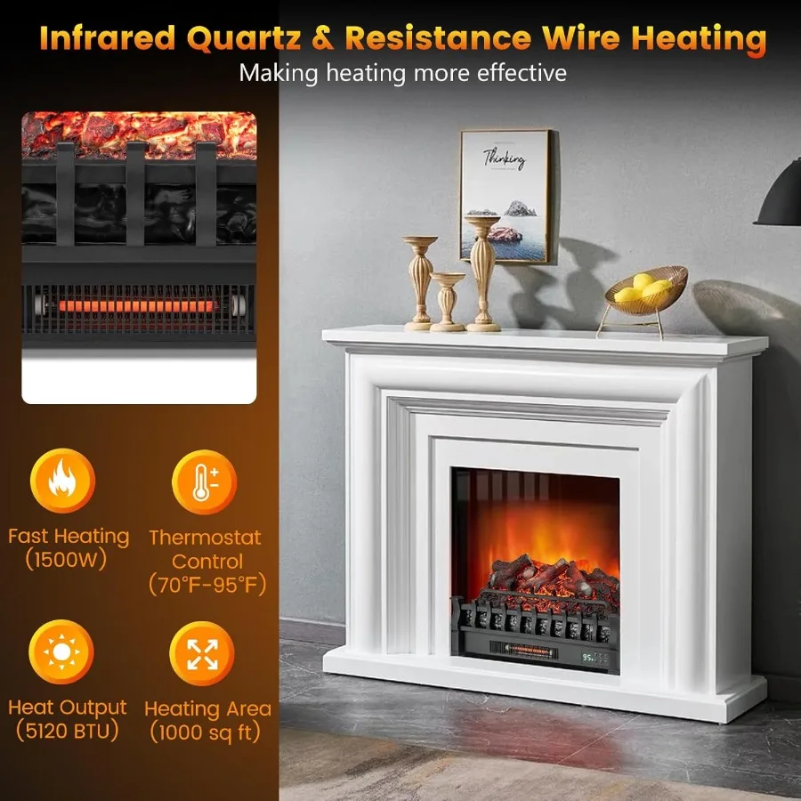 26 سخان مجموعة سجل الموقد الكهربائي مع جهاز تحكم عن بعد يتميز بـ 5 أوضاع لهب ومنظم ترموستات سطوع قابل للتعديل #5