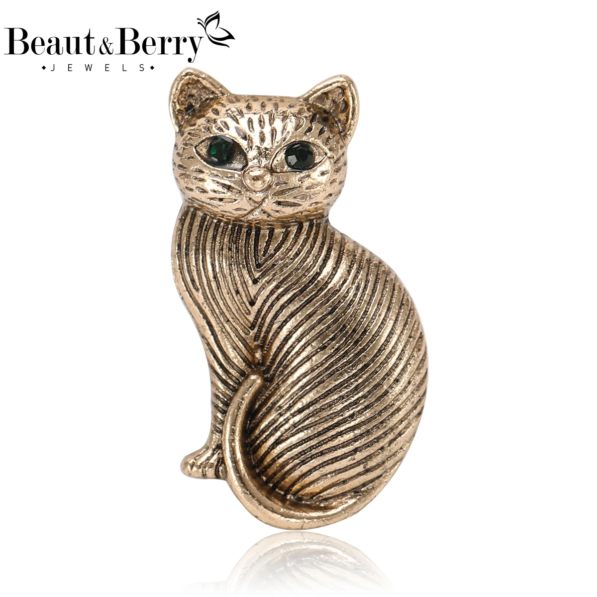 Beaut&Berry Vintage Metal Cat Brooches for Women Unisex Animal Pins Casual Party Jewelry Accessories Gifts Decoration