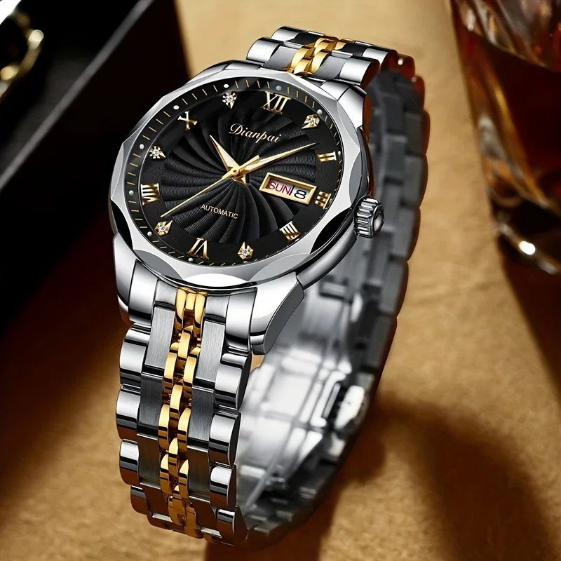 Dianpai Automatic mechanical watch with stainless steel luminous band, fashionable men's national watch.