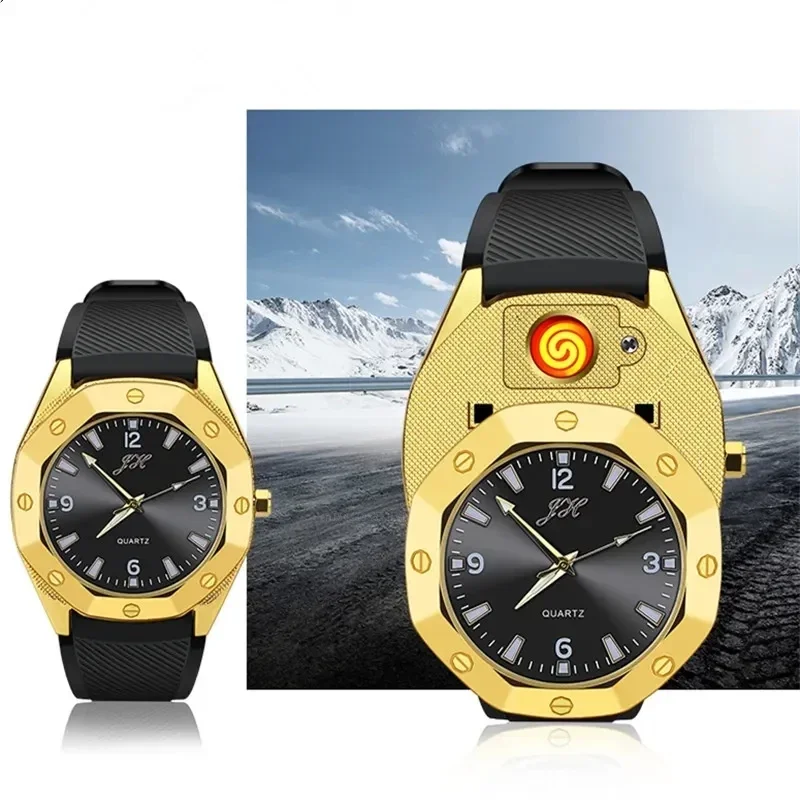 

Metal Creative Watch Lighter: Windproof & Multifunctional, USB Rechargeable + Replaceable Tungsten, Practical Men's Gift Gadget