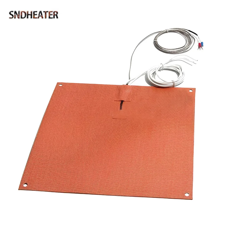 SNDHEATER 12V 24V 220V Electric Silicone Heating Pad 20/30/50/80/100W with K Thermocouple 50mm/60mm/80mm/100mm for 3D Printer