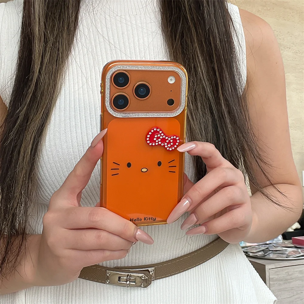 

Чехол для телефона Flash Drill Bow Cute Hellokitty для iPhone 17 Pro Max 1, 6, 13, 14, 15, 16 Pro, защитный чехол с рисунком из мультфильма для 17