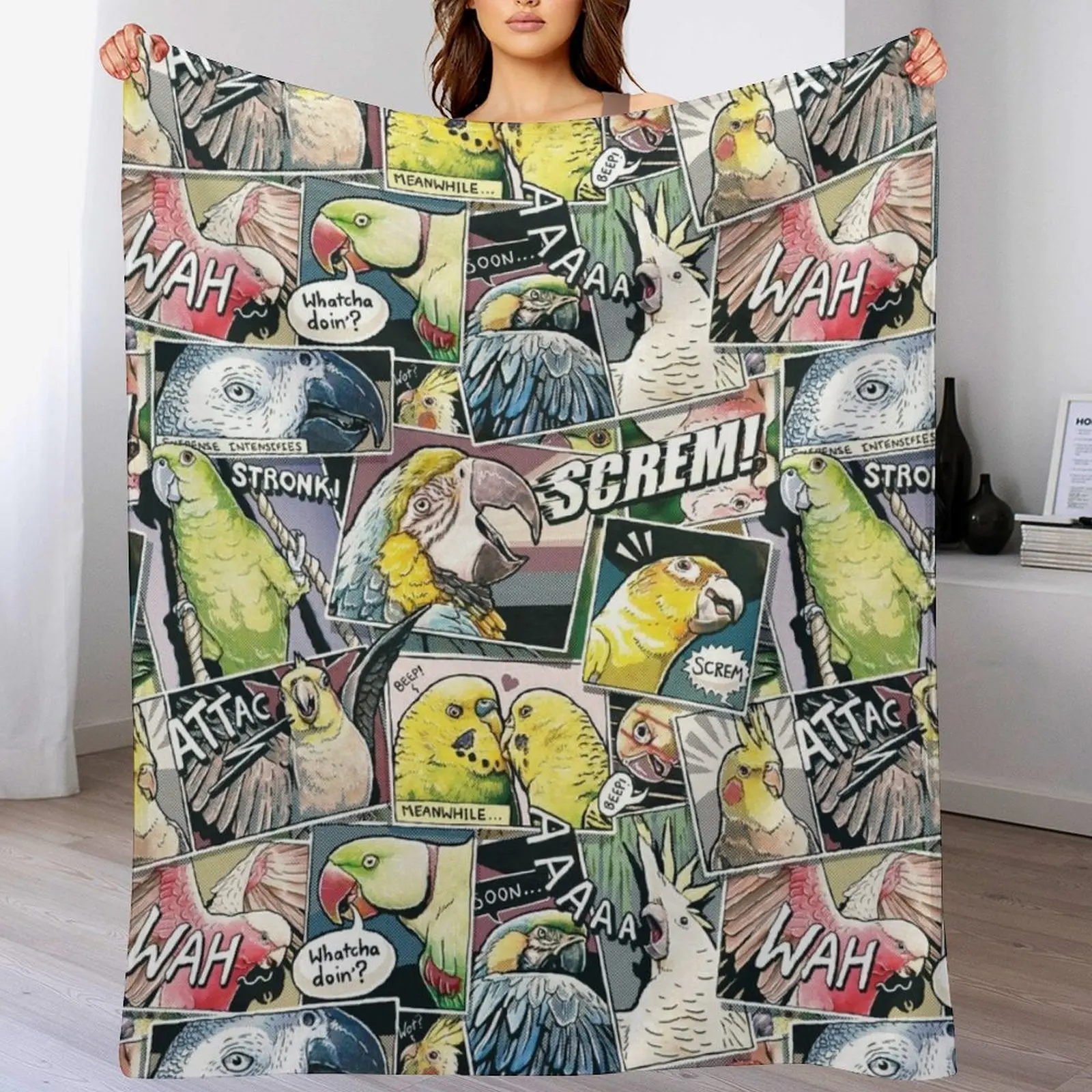 

Parrots Comic Style Throw Blanket Luxury Thicken Plaid Custom Beautifuls Blankets