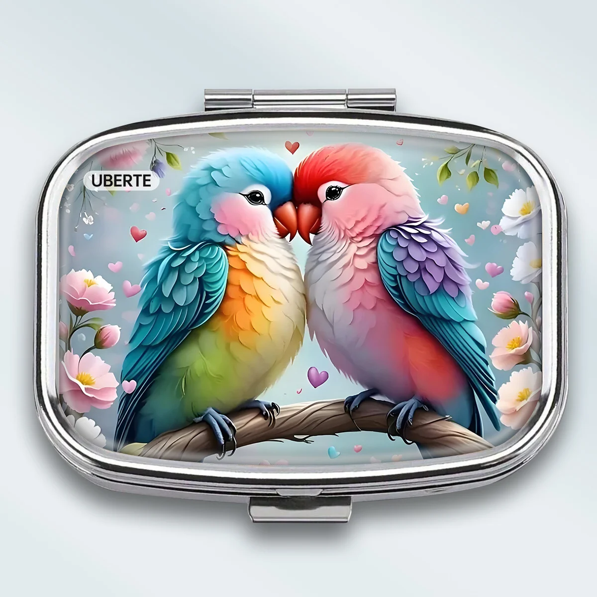 1 Lovebird-Shaped Metal Pill Box, with Dual Compartments, Portable and Easy to Use, Can Be Placed in a Pocket or Purse, Can Hold Medicines, Vitamins, Jewelry, Earrings, Etc., Is a Unique Travel Essential Gift.