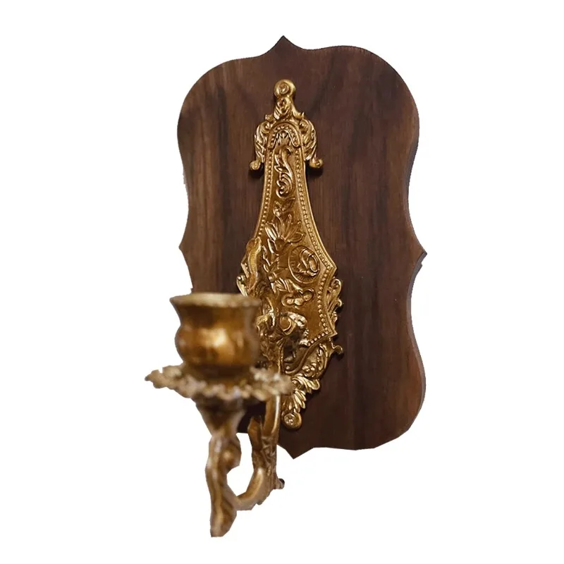 

Original French retro country literature and art solid wood brass walnut candlestick candle retro wall decoration soft decoratio