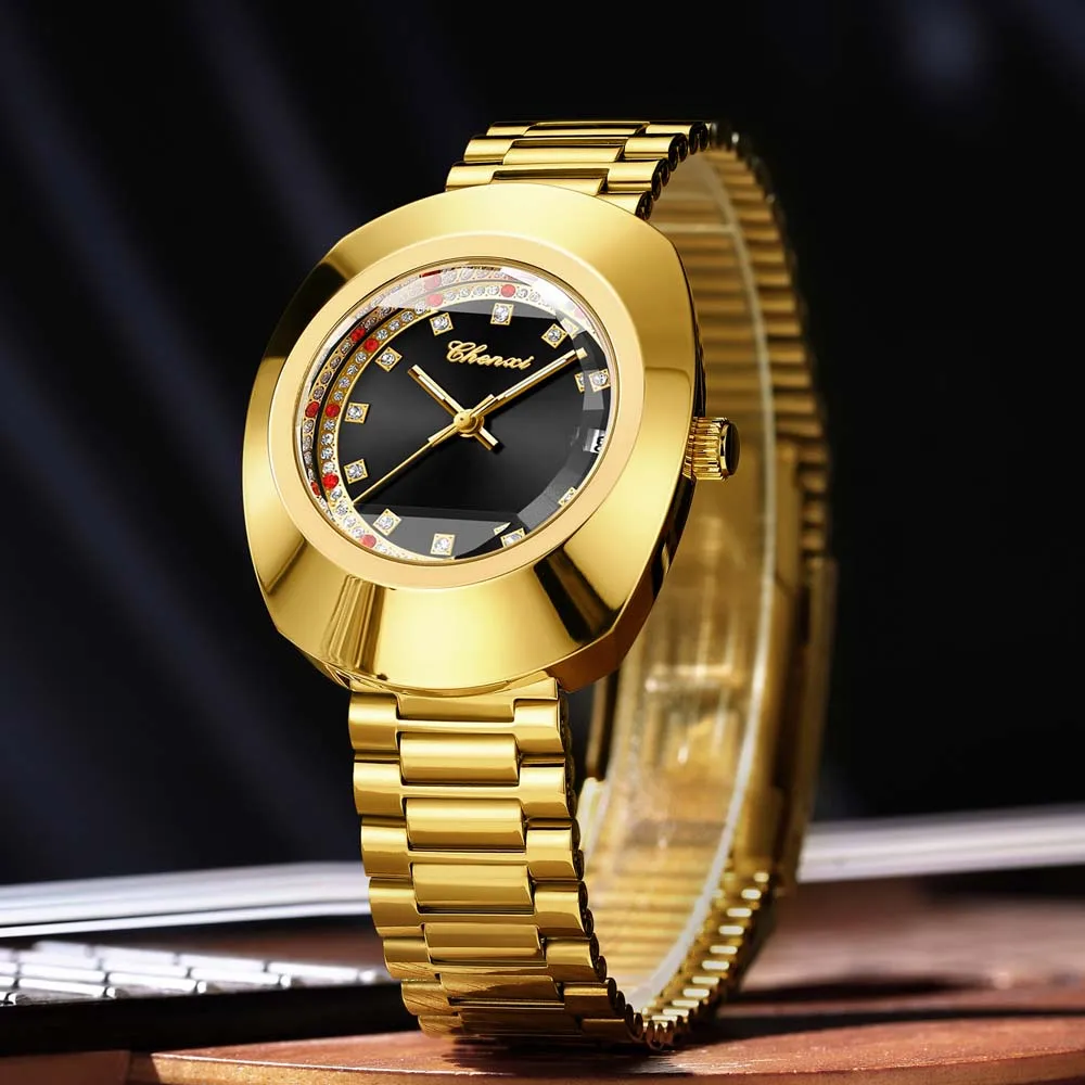 CHENXI Fashion Couple's Quartz Watches Diamond-Studded Waterproof Gold Watches for Women and Men Gifts for Couples