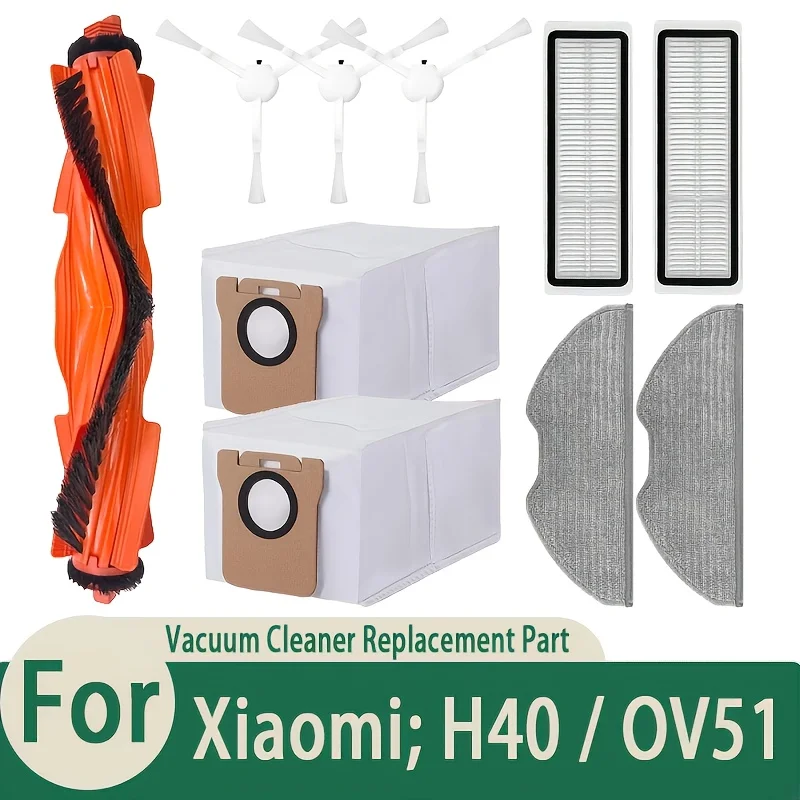 For Xiaomi H40/OV51 Robot Vacuum Cleaner Replacement: 2 HEPA Filters, 2 Mopping Pads, 1 Main Brush, 3 Side Brushes, 2 Dust Bags