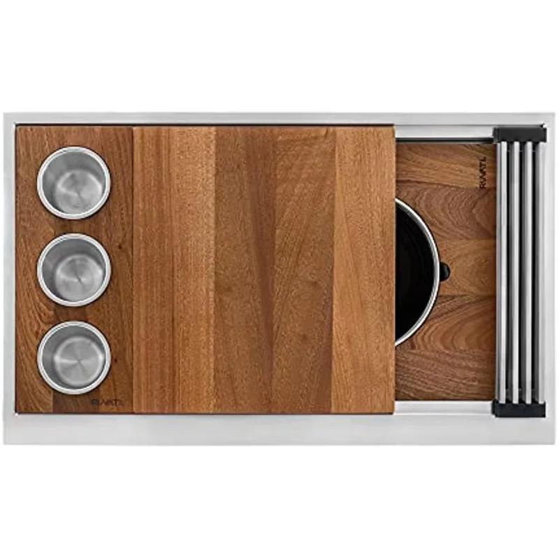 Fregadero de cocina con ranura para estación de trabajo de acero inoxidable debajo del mostrador con todos los accesorios