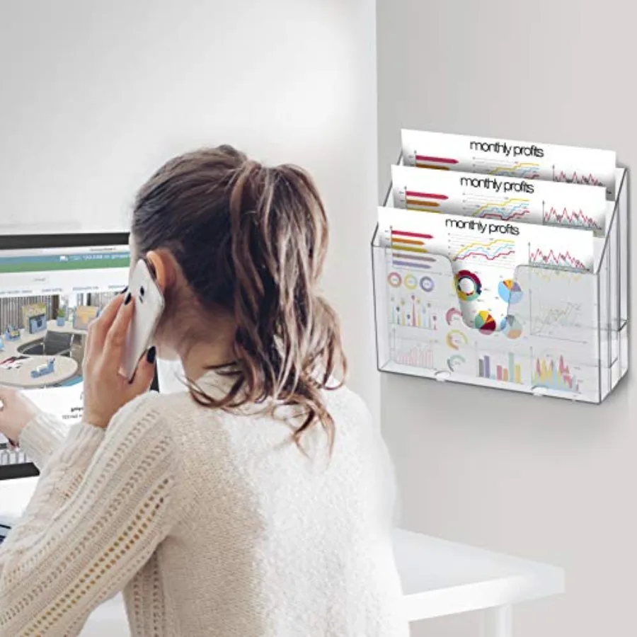 منظم حامل مجلد الملفات الثلاثي الأفقي بلون كريستالي شفاف لتخزين مستندات المكتب الفعال والوصول السهل #5