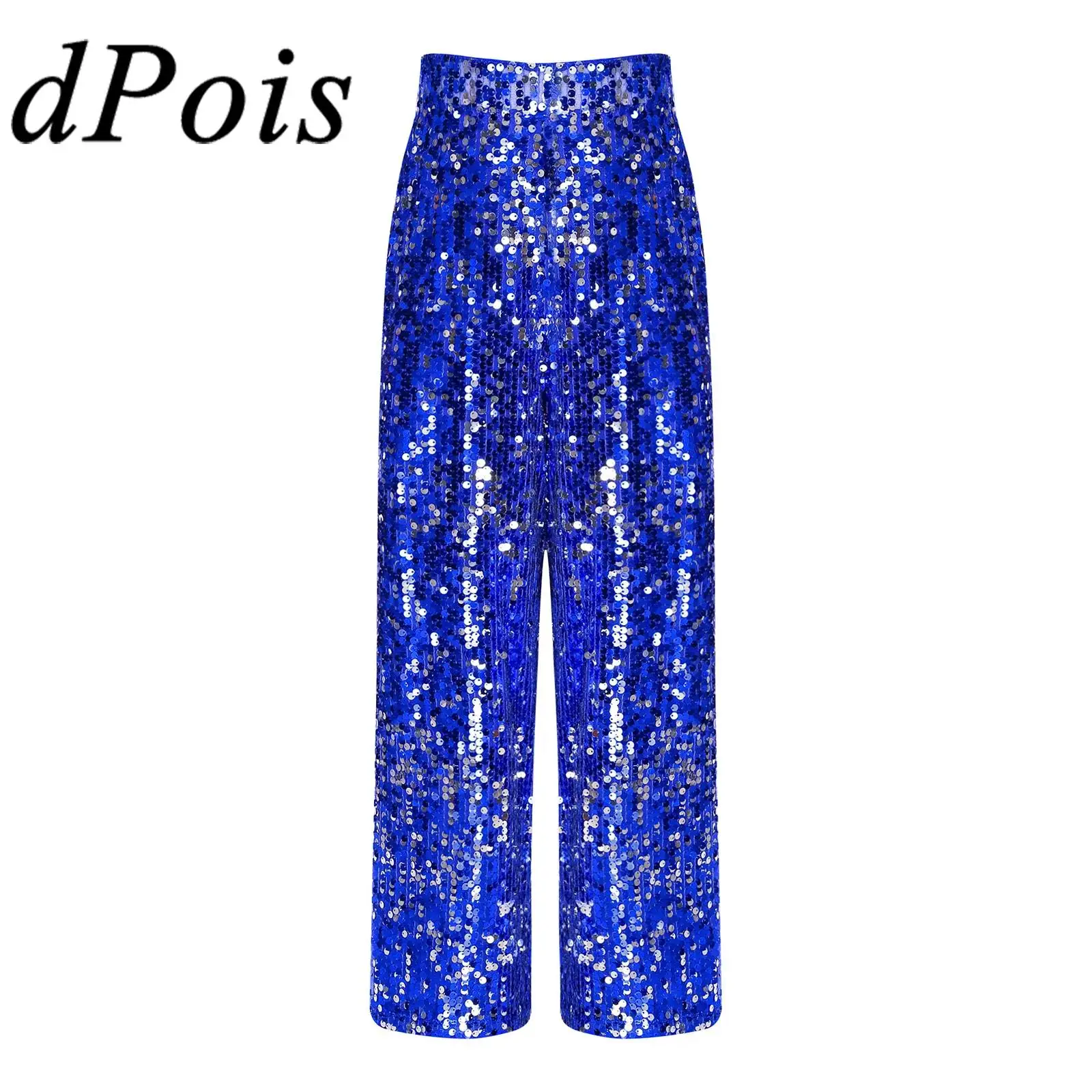 

Girls Sequin Pants Shiny Long Pants Music Festivel Hip Hop Fashion Loose Trouser Dance Stage Performance Festival Costumes