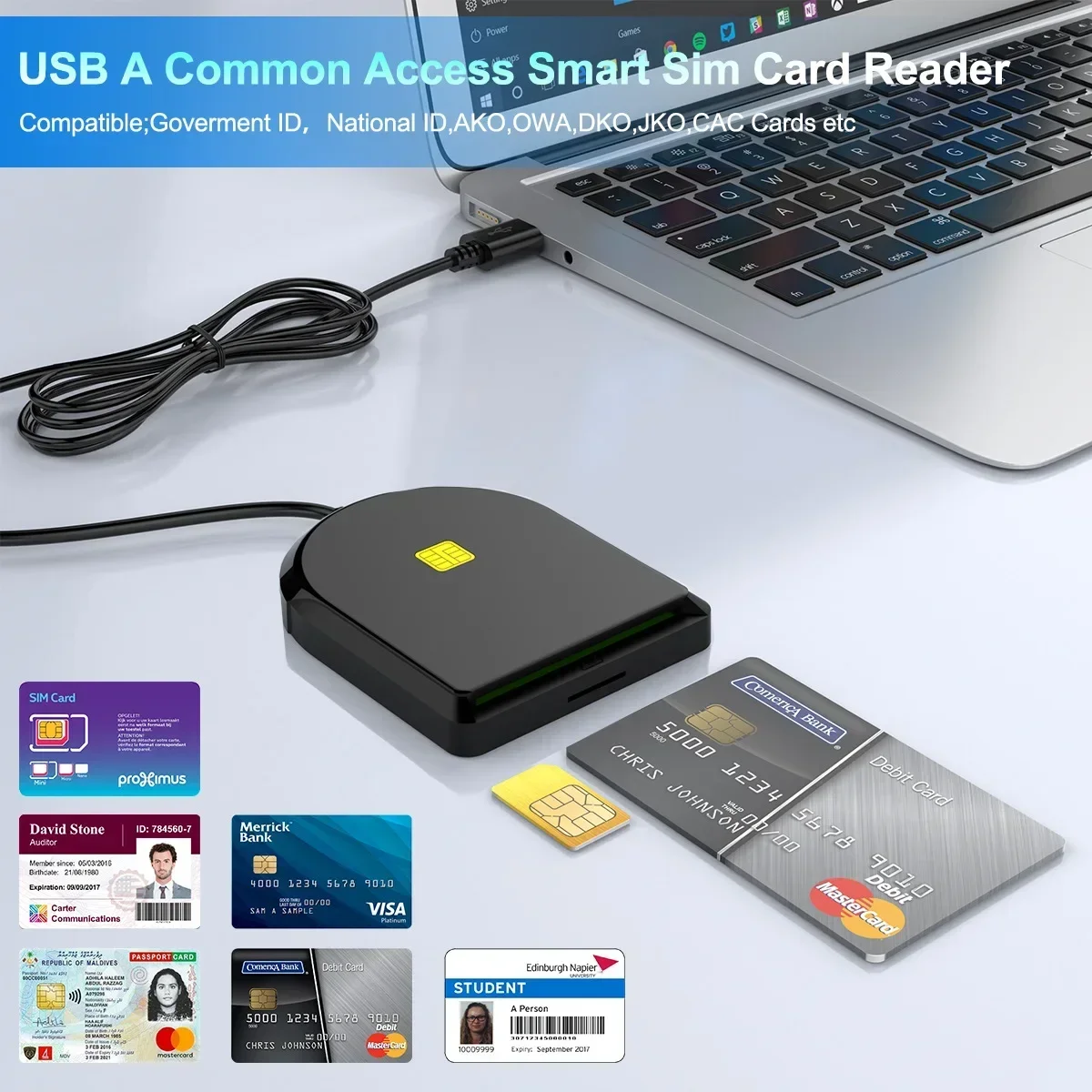 Pembaca Kartu Pintar SIM USB untuk Kartu Bank IC/ID EMV SD TF MMC Pembaca Kartu ISO 7816 USB-CCID untuk Windows 7 8 10 Linux OS Setengah Putaran