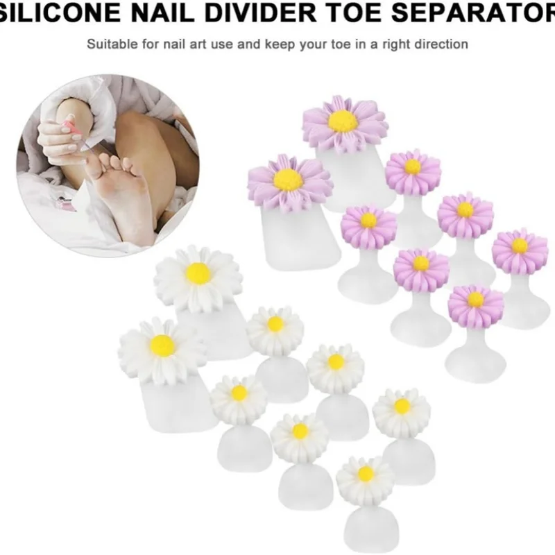 8 PCS/Set Daisy Flower Toe Separator Cute Soft Silicone Toes Spacers Cushions Reusable Toes Dividers for Nail Art Pedicure Tools