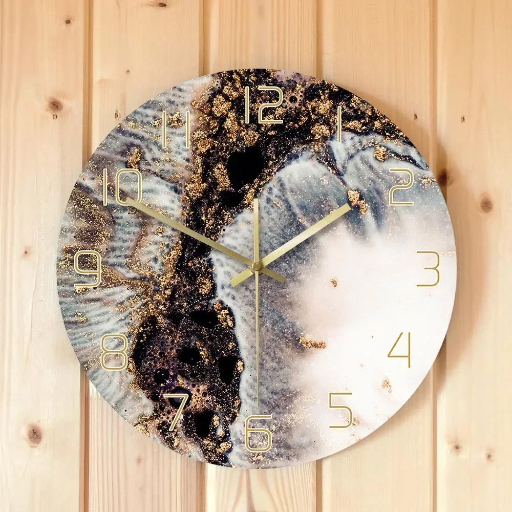 

Marble Glitter Magic Fashion Rich Texture Print Wall Clock Coral Colors With Golden Powder Minimalist Nordic Luxury Wall Clock