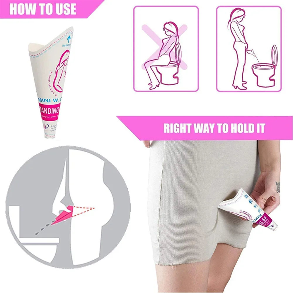 12/20pcs Emergency Disposable Female Urination Device Stand Up Leak-Proof Portable Pee Paper Cup Foldable Women Urinal Funnel view 6