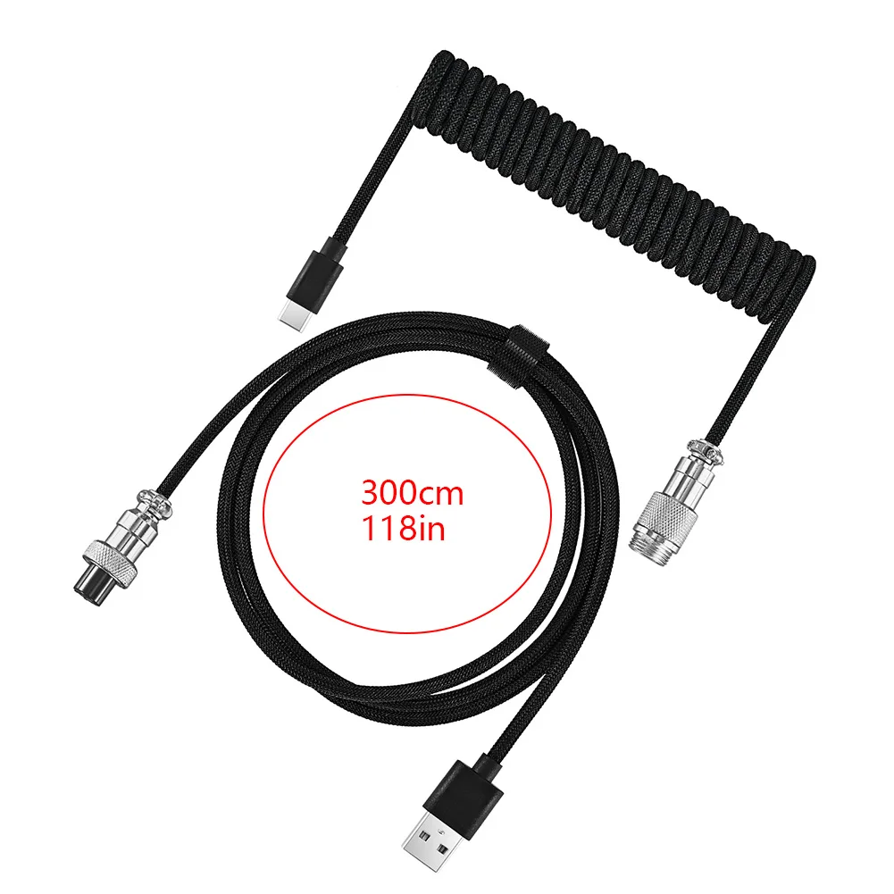 

Spiral Usb Keyboard Cable Black Coiled Keyboard Usb Type C Cable Metal Aviator Connector Gaming GX16 Usb Keyboard Cable