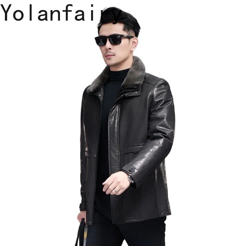 

YOLANFAIRY куртка из натуральной козьей кожи, мужская зимняя роскошная куртка с подкладкой из цельного меха норки, мужские теплые кожаные куртки, меховые пальто