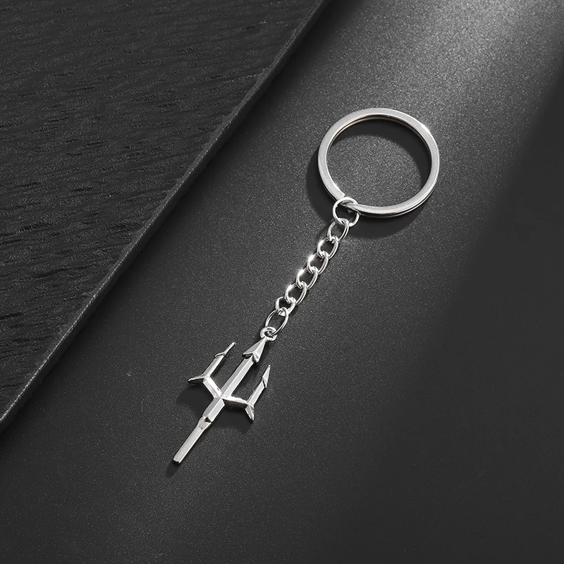 Retro Neptune Poseidon Trident Harpoon Keychain for Men Fashion Casual Charm Jewelry Pendant Accessories